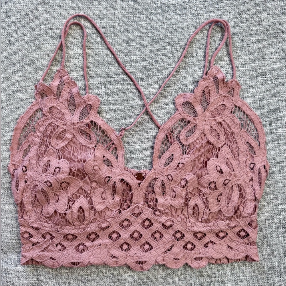 Free People Adella Pink Lace Crochet Bralette